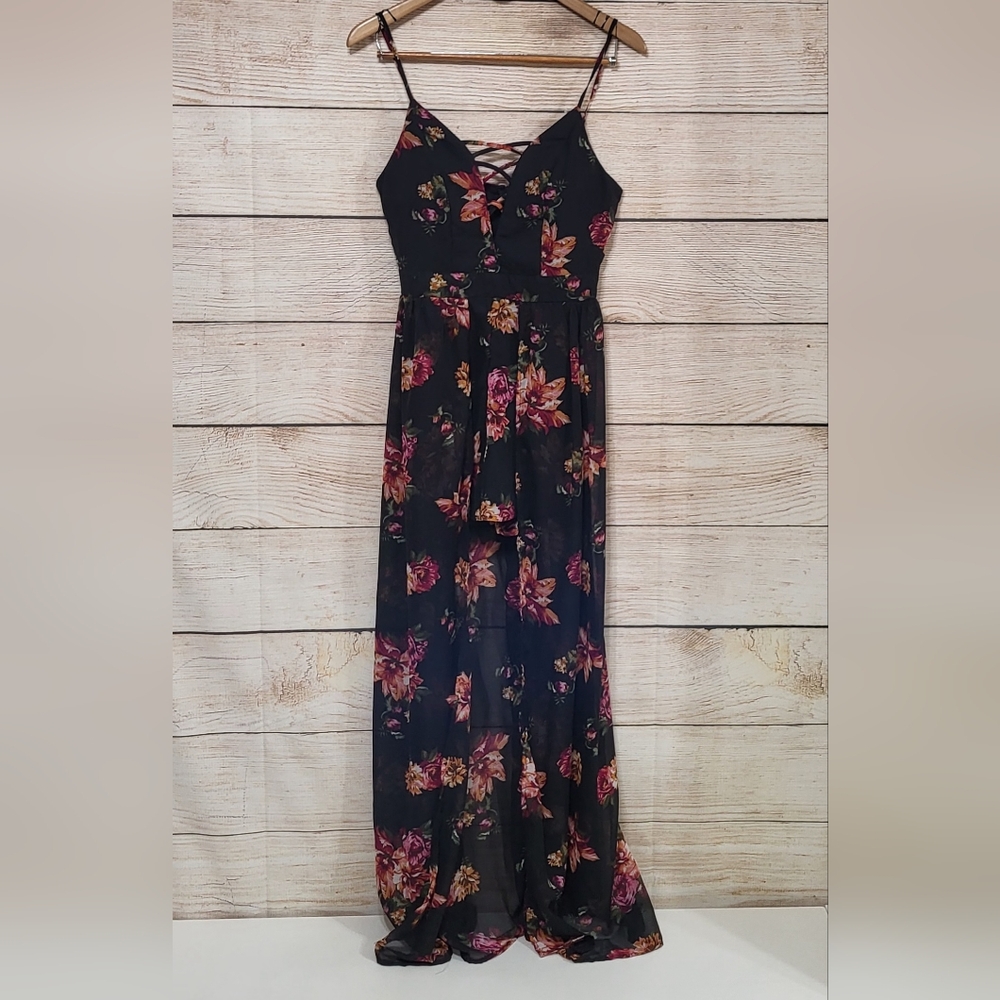 Ambiance Women's M Black Floral Flowy Romper Dress